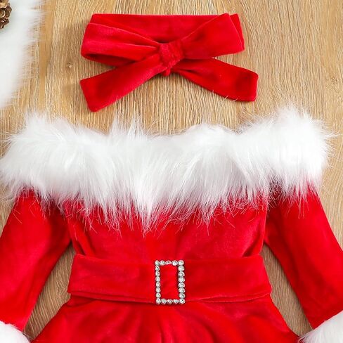ZINTAOZT-Toddler Girls Christmas Dress Santa Claus Outfit Red Long Sleeve Princess Plush Trim Dress Velvet Xmas Party Dress in Saudi Arabia