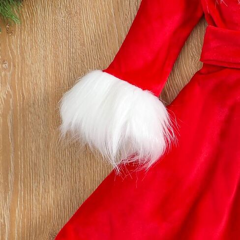 ZINTAOZT-Toddler Girls Christmas Dress Santa Claus Outfit Red Long Sleeve Princess Plush Trim Dress Velvet Xmas Party Dress in Saudi Arabia