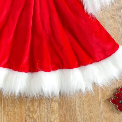 ZINTAOZT-Toddler Girls Christmas Dress Santa Claus Outfit Red Long Sleeve Princess Plush Trim Dress Velvet Xmas Party Dress in Saudi Arabia