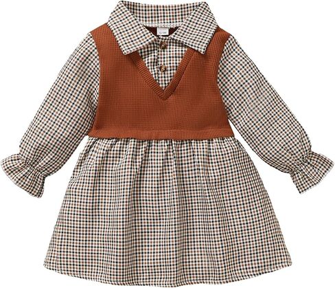 Toddler Baby Girl Dress Fall Winter Clothes 2 in 1 Infant Outfit Long Sleeve Button Down Toddler Dress for Girls in Saudi Arabia