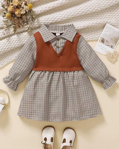 Toddler Baby Girl Dress Fall Winter Clothes 2 in 1 Infant Outfit Long Sleeve Button Down Toddler Dress for Girls in Saudi Arabia