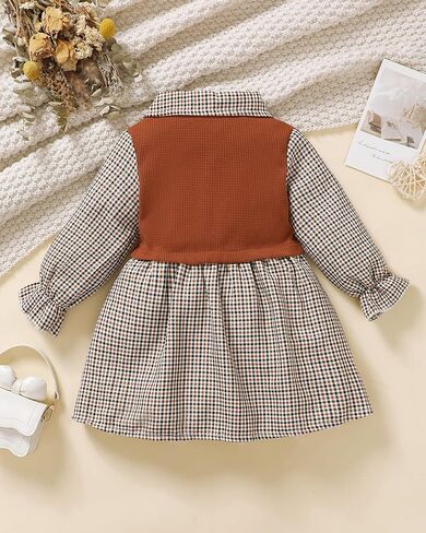 Toddler Baby Girl Dress Fall Winter Clothes 2 in 1 Infant Outfit Long Sleeve Button Down Toddler Dress for Girls in Saudi Arabia