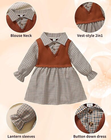 Toddler Baby Girl Dress Fall Winter Clothes 2 in 1 Infant Outfit Long Sleeve Button Down Toddler Dress for Girls in Saudi Arabia
