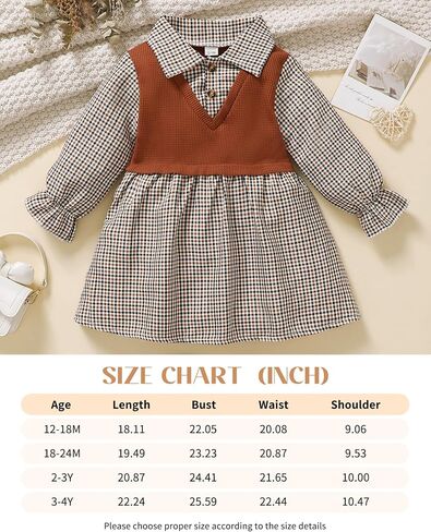 Toddler Baby Girl Dress Fall Winter Clothes 2 in 1 Infant Outfit Long Sleeve Button Down Toddler Dress for Girls in Saudi Arabia