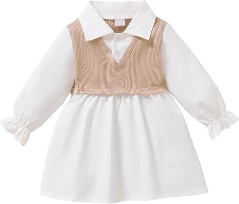 Toddler Baby Girl Dress Fall Winter Clothes 2 in 1 Infant Outfit Long Sleeve Button Down Toddler Dress for Girls in Saudi Arabia