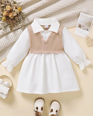 Toddler Baby Girl Dress Fall Winter Clothes 2 in 1 Infant Outfit Long Sleeve Button Down Toddler Dress for Girls in Saudi Arabia