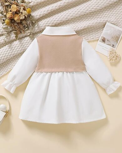 Toddler Baby Girl Dress Fall Winter Clothes 2 in 1 Infant Outfit Long Sleeve Button Down Toddler Dress for Girls in Saudi Arabia