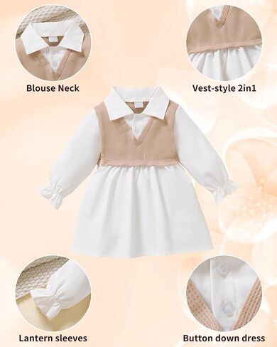 Toddler Baby Girl Dress Fall Winter Clothes 2 in 1 Infant Outfit Long Sleeve Button Down Toddler Dress for Girls in Saudi Arabia