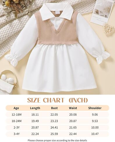 Toddler Baby Girl Dress Fall Winter Clothes 2 in 1 Infant Outfit Long Sleeve Button Down Toddler Dress for Girls in Saudi Arabia