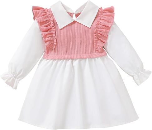 Toddler Baby Girl Dress Fall Winter Clothes 2 in 1 Infant Outfit Long Sleeve Button Down Toddler Dress for Girls in Saudi Arabia