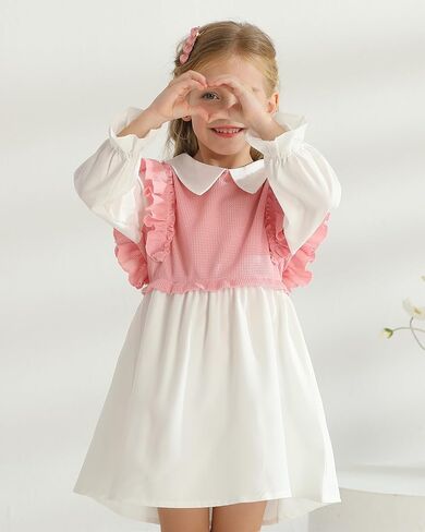 Toddler Baby Girl Dress Fall Winter Clothes 2 in 1 Infant Outfit Long Sleeve Button Down Toddler Dress for Girls in Saudi Arabia