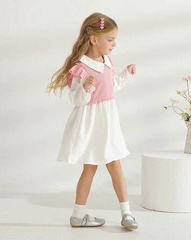 Toddler Baby Girl Dress Fall Winter Clothes 2 in 1 Infant Outfit Long Sleeve Button Down Toddler Dress for Girls in Saudi Arabia
