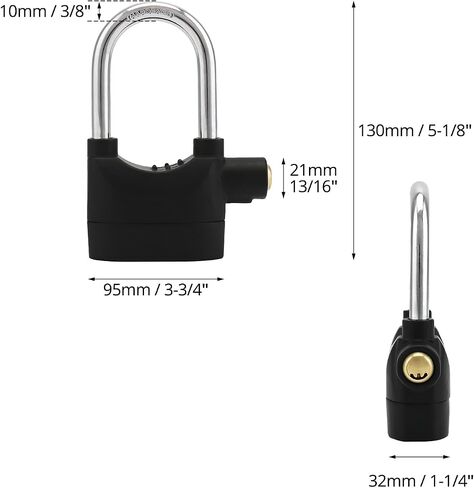 QWORK Alarm Lock, 110 dB Anti-Theft Security Padlock, 2 Pack Door Motorcycle Bicycle Padlock, Universal Security Siren Alarm Lock with 3 Keys (Black) in Kuwait