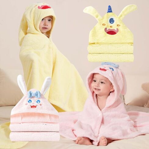 Baby Towels with Hood Toddler Bath Towel, 2-Pack Hooded Towels for Newborn, Babie, Toddler, Infant - Absorbent Large Baby Towel, Baby Swaddles, Baby Stuff for Newborn, Rabbit&Beast in Saudi Arabia