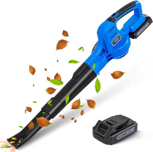 20V Cordless Leaf Blower with Battery and Charger, Leaf Blower Battery Operated, Rechargeable Electric Handheld Leaf Blowers Variable Speed with 2 Tubes for Patio, Leaves Blowing-Blue in Saudi Arabia