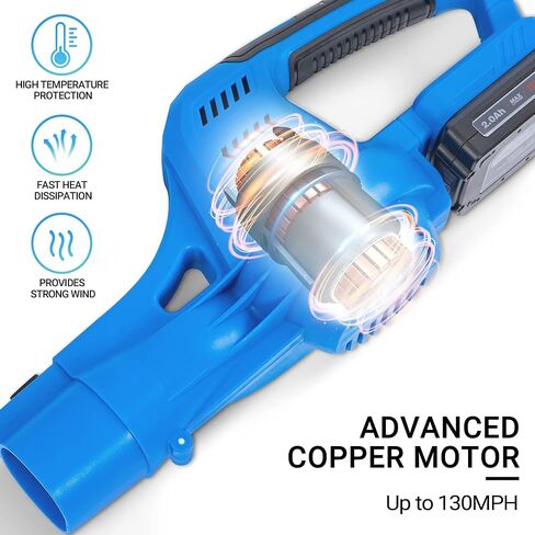 20V Cordless Leaf Blower with Battery and Charger, Leaf Blower Battery Operated, Rechargeable Electric Handheld Leaf Blowers Variable Speed with 2 Tubes for Patio, Leaves Blowing-Blue in Saudi Arabia