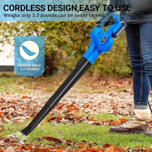 20V Cordless Leaf Blower with Battery and Charger, Leaf Blower Battery Operated, Rechargeable Electric Handheld Leaf Blowers Variable Speed with 2 Tubes for Patio, Leaves Blowing-Blue in Saudi Arabia