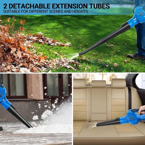 20V Cordless Leaf Blower with Battery and Charger, Leaf Blower Battery Operated, Rechargeable Electric Handheld Leaf Blowers Variable Speed with 2 Tubes for Patio, Leaves Blowing-Blue in Saudi Arabia