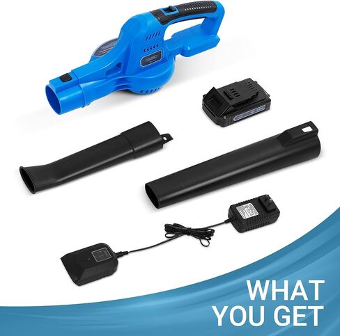 20V Cordless Leaf Blower with Battery and Charger, Leaf Blower Battery Operated, Rechargeable Electric Handheld Leaf Blowers Variable Speed with 2 Tubes for Patio, Leaves Blowing-Blue in Saudi Arabia