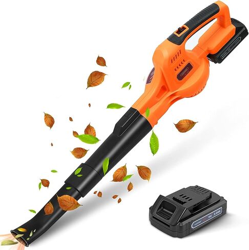 20V Cordless Leaf Blower with Battery and Charger, Leaf Blower Battery Operated, Rechargeable Electric Handheld Leaf Blowers Variable Speed with 2 Tubes for Patio, Leaves Blowing-Blue in Saudi Arabia