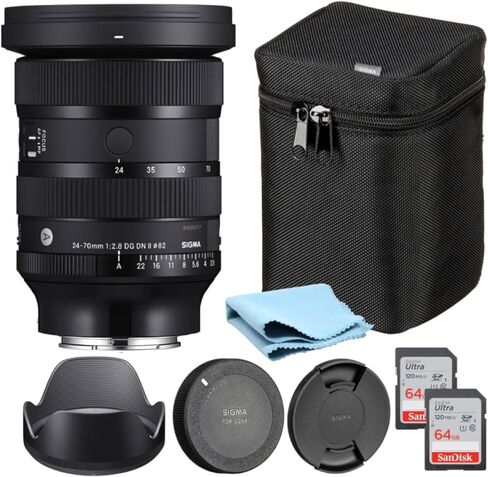 Sigma 24-70 DG DN II Art Lens (Sony E) Bundle. Travel Case, Lens Caps,2X 64GB Memory Card, Lens Hood and Strap in Saudi Arabia