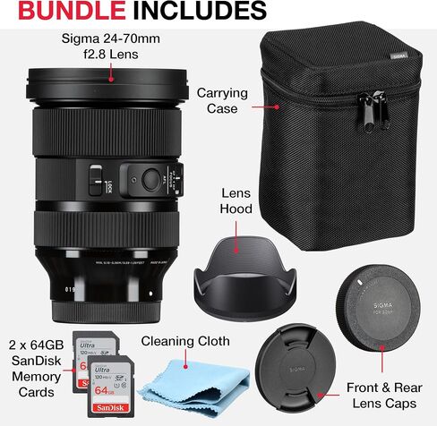 Sigma 24-70 DG DN II Art Lens (Sony E) Bundle. Travel Case, Lens Caps,2X 64GB Memory Card, Lens Hood and Strap in Saudi Arabia