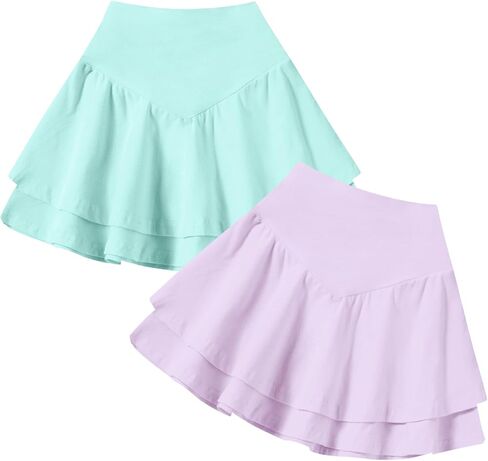 Neutocd Toddler Baby Girls Skirts Skorts Layered Ruffle Flared Plain Pleated Skirts for Girls Kids Casual Waist Skater Skirt in Saudi Arabia