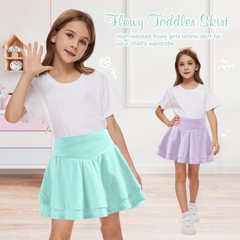 Neutocd Toddler Baby Girls Skirts Skorts Layered Ruffle Flared Plain Pleated Skirts for Girls Kids Casual Waist Skater Skirt in Saudi Arabia