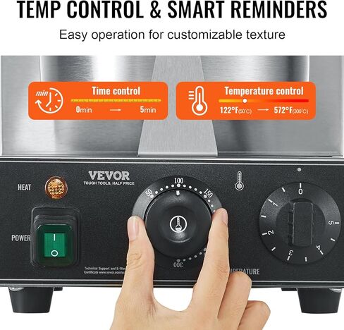 ماكينة صنع فقاعات الوافل التجارية من VEVOR، ماكينة خباز فطائر البيض بقدرة 1400 وات، نفخة فقاعات البيض من الفولاذ المقاوم للصدأ غير لاصقة، قابلة للدوران 180 درجة، التحكم في درجة الحرارة والوقت، مقبض خشبي، لمطعم الوجبات الخفيفة في مخبز المطاعم in Kuwait