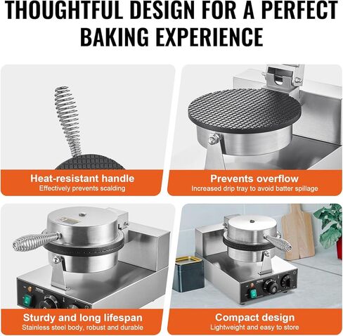 ماكينة صنع فقاعات الوافل التجارية من VEVOR، ماكينة خباز فطائر البيض بقدرة 1400 وات، نفخة فقاعات البيض من الفولاذ المقاوم للصدأ غير لاصقة، قابلة للدوران 180 درجة، التحكم في درجة الحرارة والوقت، مقبض خشبي، لمطعم الوجبات الخفيفة في مخبز المطاعم in Kuwait