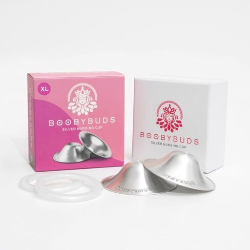 The Original Silver Nursing Cups - Nipple Shields for Nursing Newborns - 100% Pure 999 Silver - Universal Fit - Soothe and Protect Sore Nipples (Regular Silicone Rings) in Kuwait