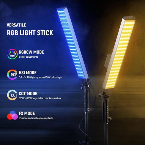 NEEWER Photography RGB Light Stick Kit, 2 Pack LED Video Tube Lights w/Stands, Diffusers, 3250Lux Dimmable Light Wand 2500-10000K CRI95+/TLCI97+ APP/2.4G/Panel Control for Live/Videos/Vlog, BH20C in Kuwait