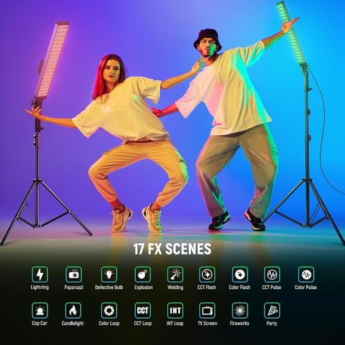 NEEWER Photography RGB Light Stick Kit, 2 Pack LED Video Tube Lights w/Stands, Diffusers, 3250Lux Dimmable Light Wand 2500-10000K CRI95+/TLCI97+ APP/2.4G/Panel Control for Live/Videos/Vlog, BH20C in Kuwait