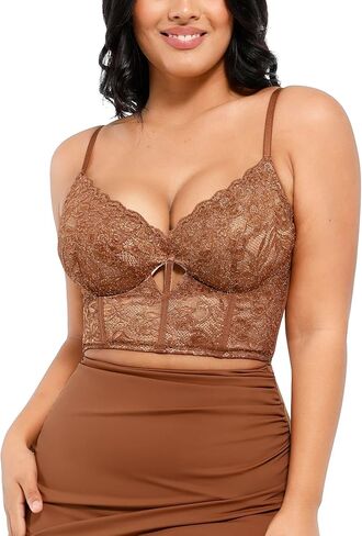Popilush Shapewear Lace Bralette Corset Tops for Women Deep V Neck Bustier Top with Underwired Adjustable Strap Crop in Saudi Arabia