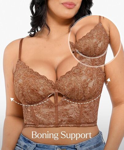 Popilush Shapewear Lace Bralette Corset Tops for Women Deep V Neck Bustier Top with Underwired Adjustable Strap Crop in Saudi Arabia