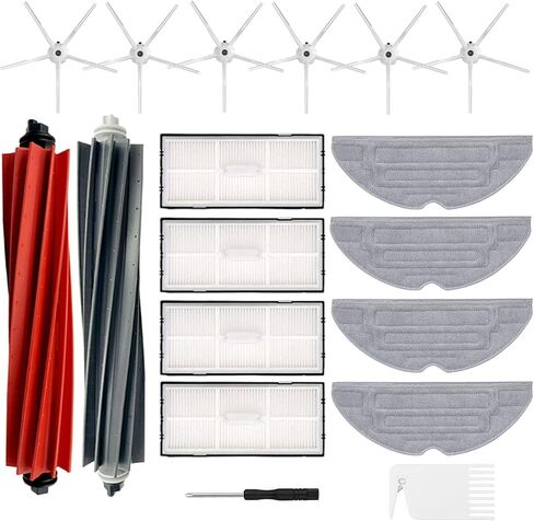 20PCS Replacement Parts for Roborock Qrevo Master/ P10s Pro V20 Vacuum Cleaner, 2 Main Brush, 4 HEPA Filters, 4 Side Brushes, 4 Mop Cloth Pads, 4 Dust Bags, 1 Cleaning Tool, 1 Screwdrivers in Saudi Arabia