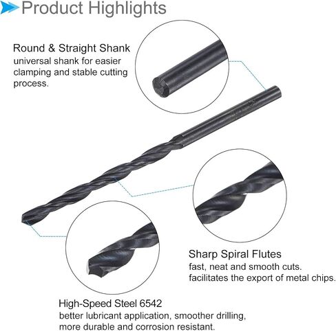 6542 High Speed Steel Twist Drill Bits, 3.4mm Diameter 70mm Length, Black Oxide Straight Twist Jobber Drill Bit - (Applications: for Metal Woodwork Plastic Aluminum), 5-Pieces in Saudi Arabia