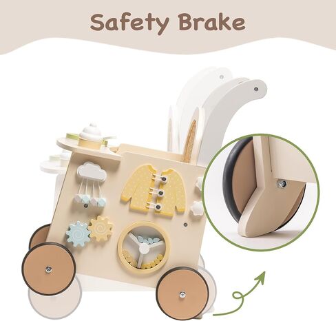 ROBOTIME Wooden Baby Walker, Baby Push Walker, Baby Activity Center Toys - Toddler Walking Activity Center Push Toys with Safety Brake, Baby Walker for Motor Skills (Rattan Doll Walker) in Saudi Arabia