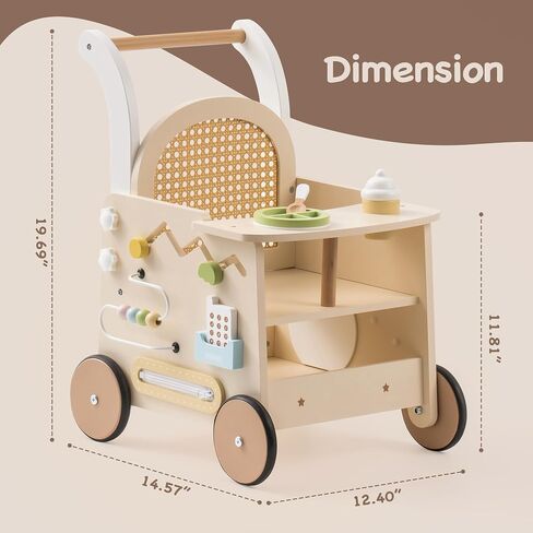 ROBOTIME Wooden Baby Walker, Baby Push Walker, Baby Activity Center Toys - Toddler Walking Activity Center Push Toys with Safety Brake, Baby Walker for Motor Skills (Rattan Doll Walker) in Saudi Arabia
