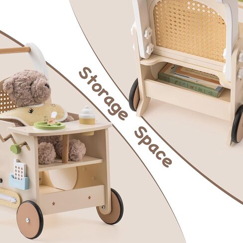 ROBOTIME Wooden Baby Walker, Baby Push Walker, Baby Activity Center Toys - Toddler Walking Activity Center Push Toys with Safety Brake, Baby Walker for Motor Skills (Rattan Doll Walker) in Saudi Arabia