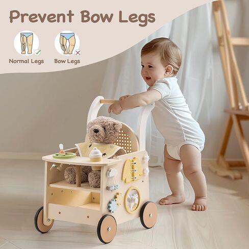 ROBOTIME Wooden Baby Walker, Baby Push Walker, Baby Activity Center Toys - Toddler Walking Activity Center Push Toys with Safety Brake, Baby Walker for Motor Skills (Rattan Doll Walker) in Saudi Arabia