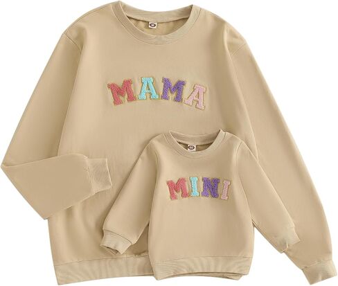 Karuedoo الأم وأنا ملابس متطابقة الأسرة مطابقة القمصان ماما وميني التطريز Crewneck كم طويل البلوز القمم in Saudi Arabia
