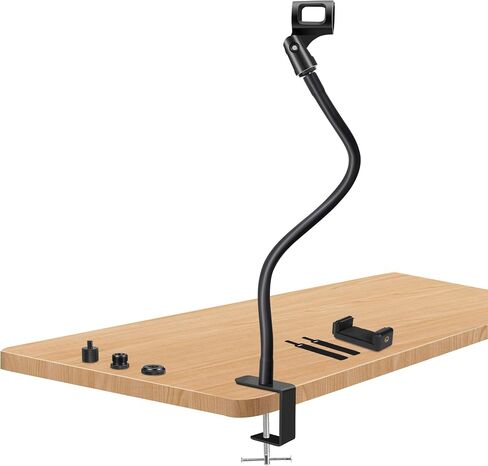 Gooseneck Mic Stand Podium Long 20.5'' Sturdy Adjustable Mic Stand Desk Microphone Holder Clip On Mic Holder Flexible Mike Stand Clamp Compact Mic Arm for Table Top Mount Traveling- White in Saudi Arabia