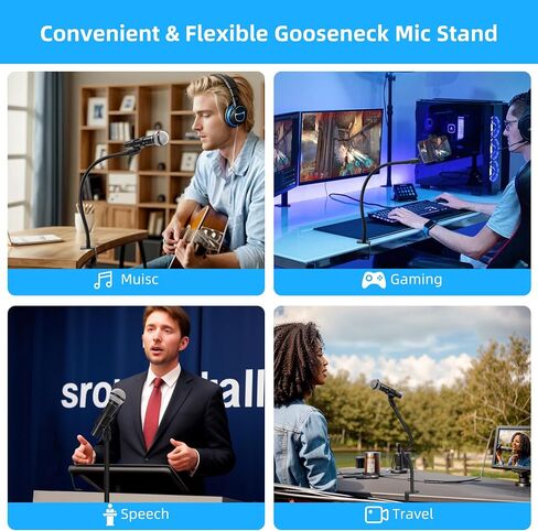 Gooseneck Mic Stand Podium Long 20.5'' Sturdy Adjustable Mic Stand Desk Microphone Holder Clip On Mic Holder Flexible Mike Stand Clamp Compact Mic Arm for Table Top Mount Traveling- White in Saudi Arabia
