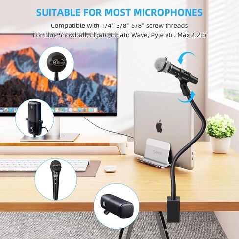Gooseneck Mic Stand Podium Long 20.5'' Sturdy Adjustable Mic Stand Desk Microphone Holder Clip On Mic Holder Flexible Mike Stand Clamp Compact Mic Arm for Table Top Mount Traveling- White in Saudi Arabia