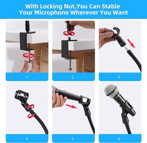 Gooseneck Mic Stand Podium Long 20.5'' Sturdy Adjustable Mic Stand Desk Microphone Holder Clip On Mic Holder Flexible Mike Stand Clamp Compact Mic Arm for Table Top Mount Traveling- White in Saudi Arabia
