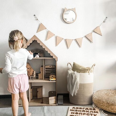 Laundry Basket – Laundry Hamper for Clothes, Blankets, Yoga Mat – Woven Cotton Rope Basket for Living Room, Nursery Room – Boho Style –15"D x 18"H – White & Beige Brown in Saudi Arabia