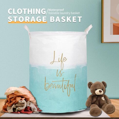 Merdes 19.7’’ Waterproof Foldable Laundry Hamper, Dirty Clothes Laundry Basket, Linen Bin Storage Organizer for Toy Collection(Life Blue) in Saudi Arabia