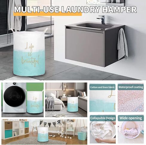 Merdes 19.7’’ Waterproof Foldable Laundry Hamper, Dirty Clothes Laundry Basket, Linen Bin Storage Organizer for Toy Collection(Life Blue) in Saudi Arabia
