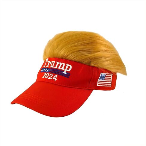 Trump 2024 Hat with Hair and Funny Trump Unisex Socks Combo, Wig Cap Embroidery Adjustable, Perfect Trump Merchandise Gift-Great for Election Day and Independence Day Red in Saudi Arabia